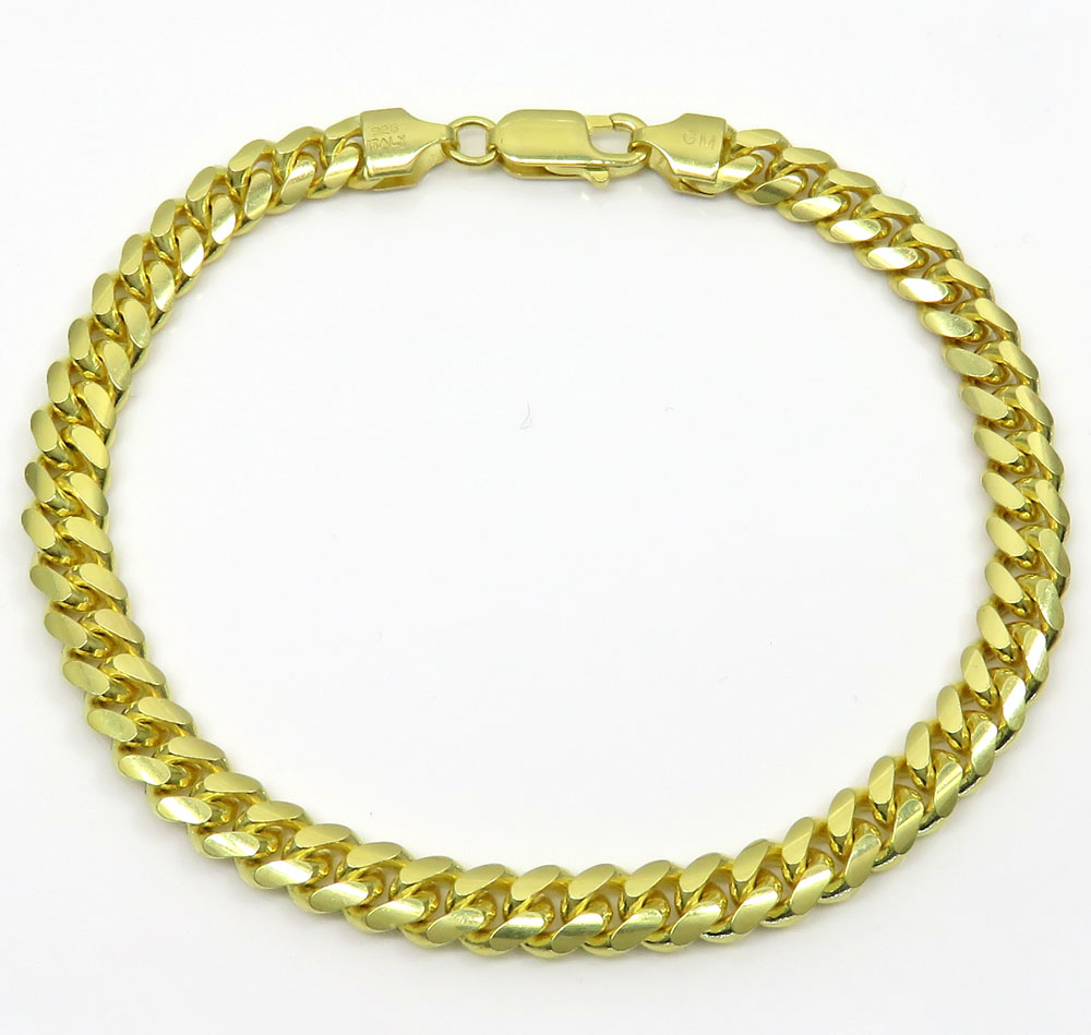 925 yellow sterling silver miami link bracelet 8.50 inch 6.5mm
