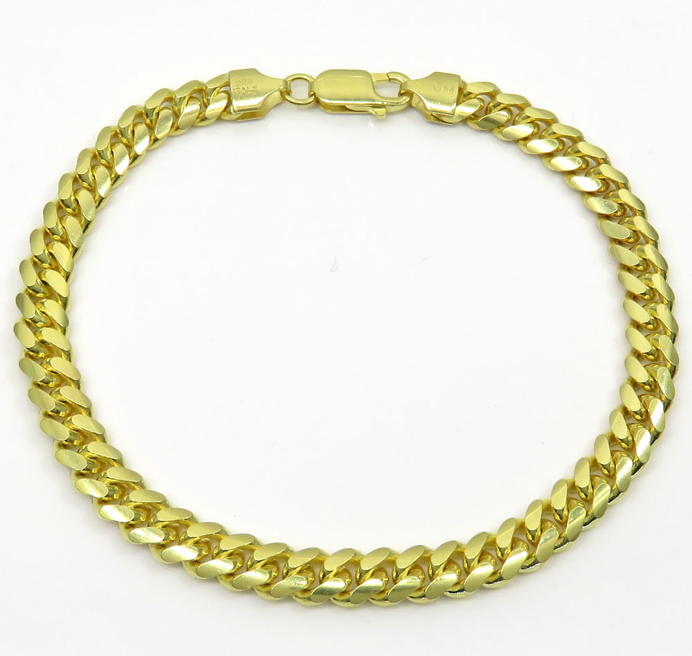 925 yellow sterling silver miami link bracelet 8.50 inch 6.5mm
