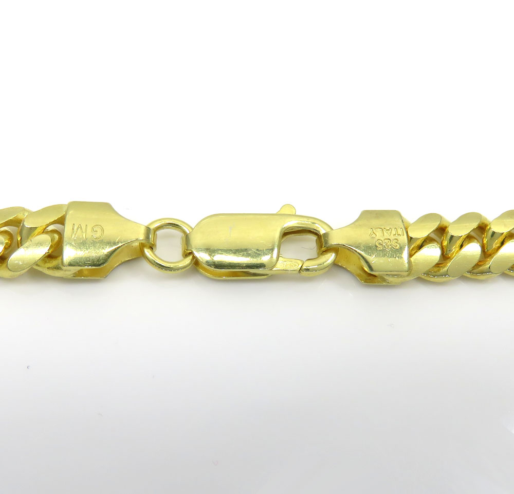 925 yellow sterling silver miami link bracelet 8.50 inch 6.5mm