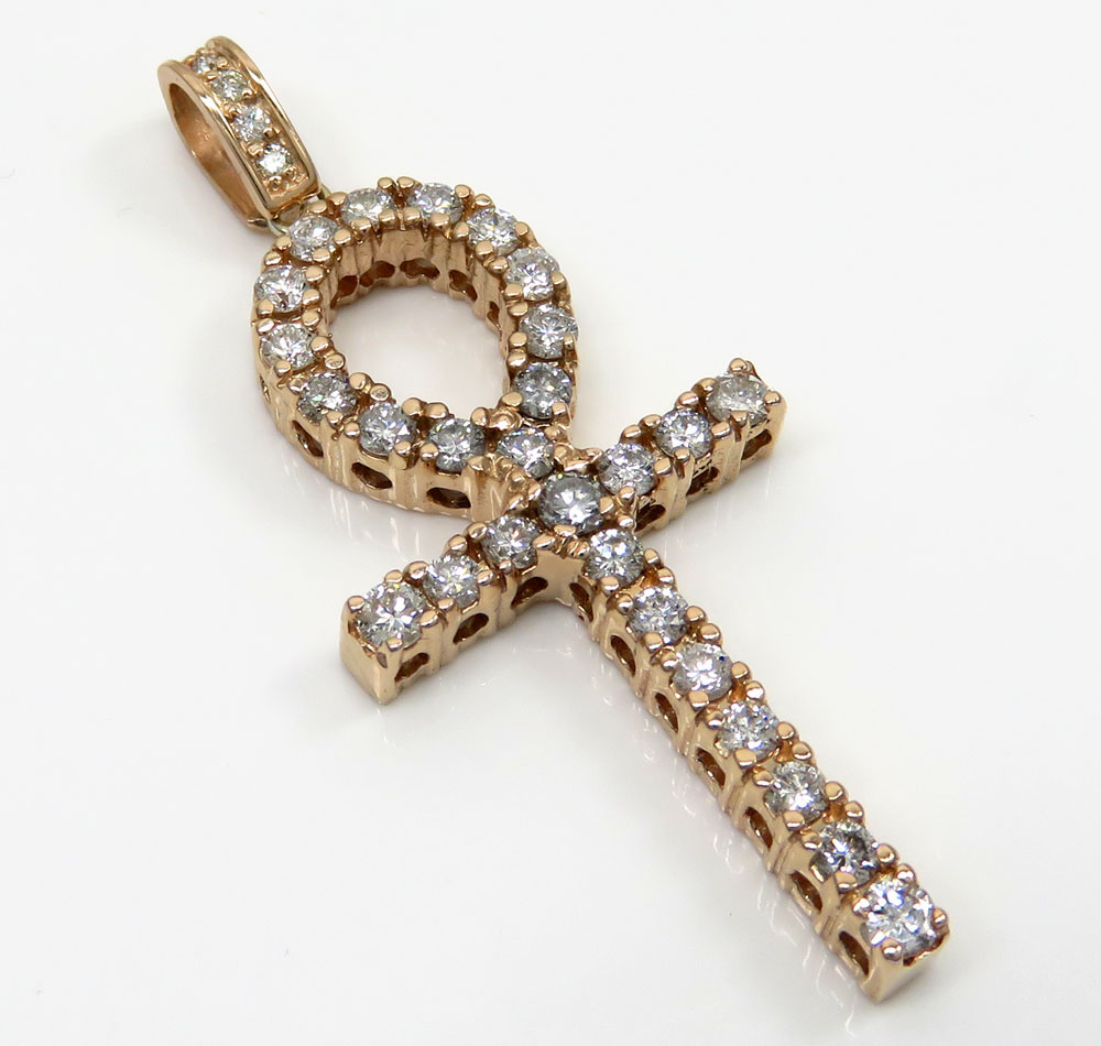 14k yellow white or rose gold large cut  diamond ankh cross 2.50ct