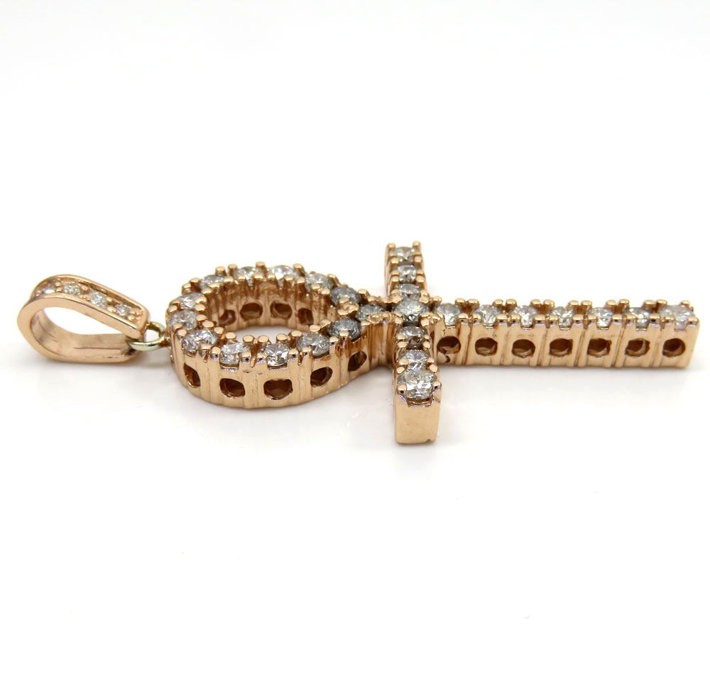 14k yellow white or rose gold large cut  diamond ankh cross 2.50ct