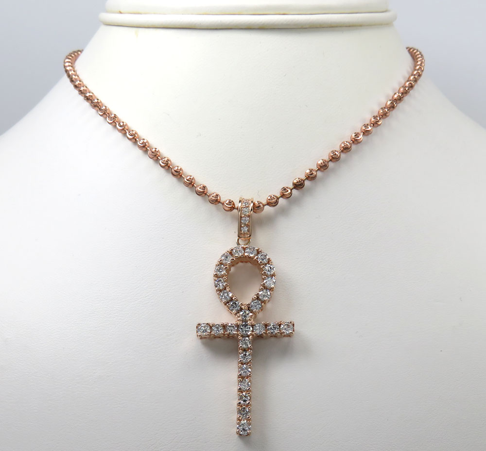 14k yellow white or rose gold large cut  diamond ankh cross 2.50ct