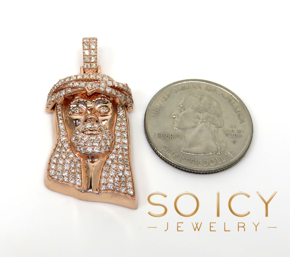 14k rose yellow or white gold medium diamond jesus piece pendant 2.25ct