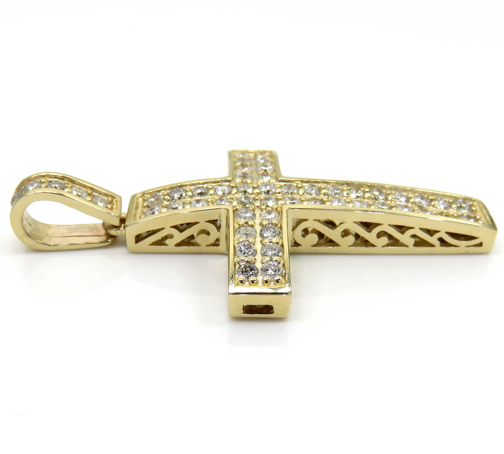 14k gold 2x2 solid full cut diamond small cross 1.15ct