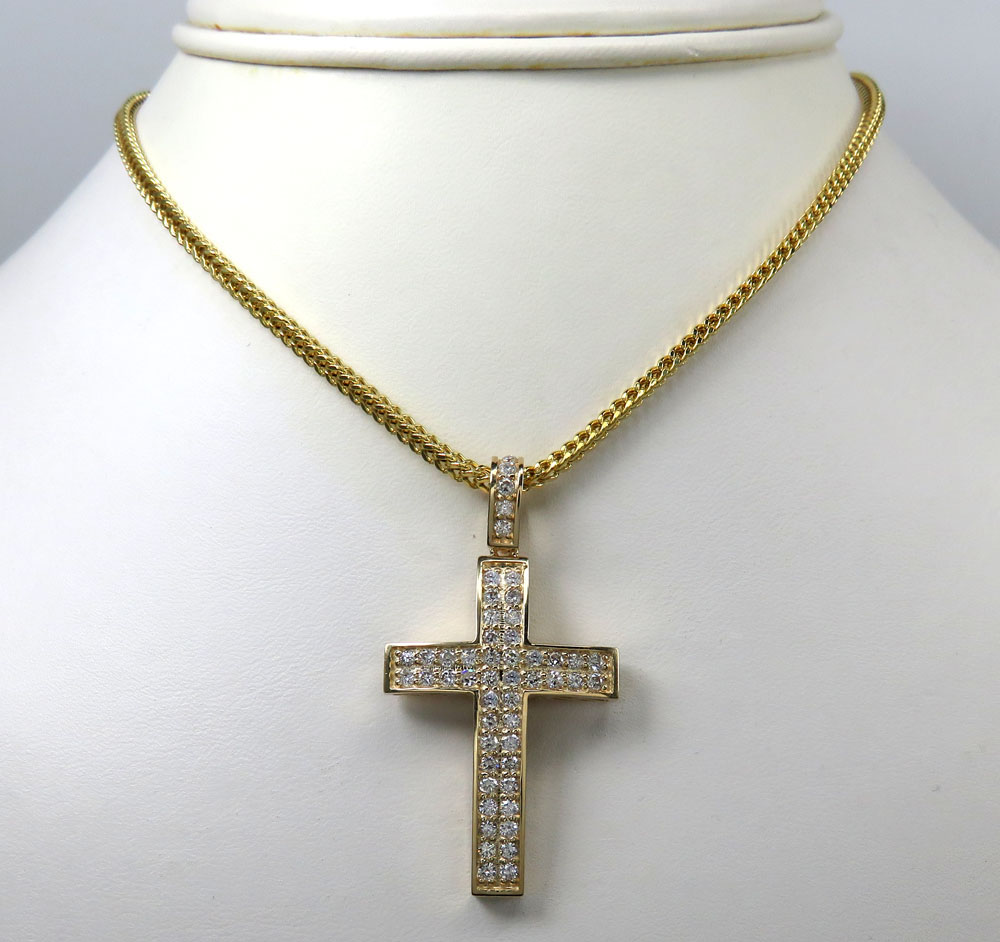 14k gold 2x2 solid full cut diamond small cross 1.15ct