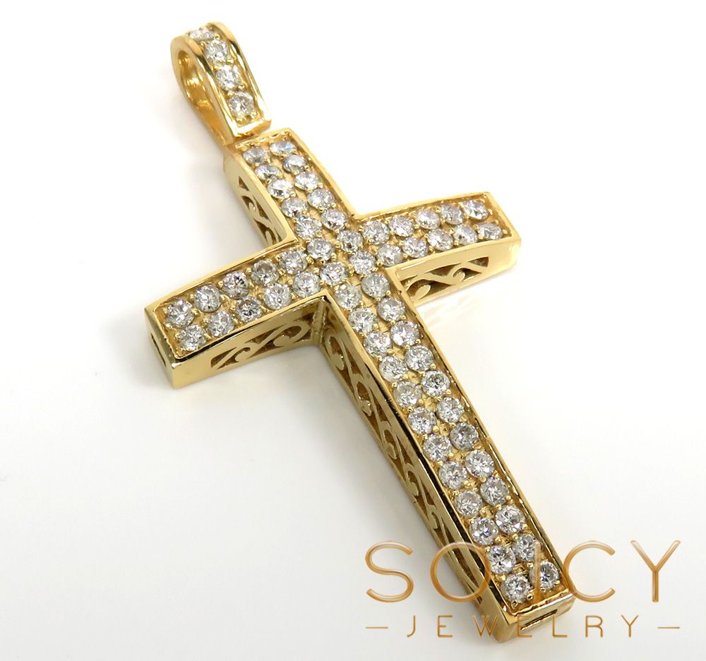 14k gold 2x2 solid full cut diamond medium cross 2.00ct