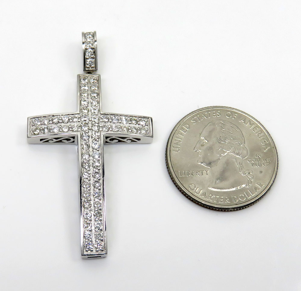 14k gold 2x2 solid full cut diamond medium cross 2.00ct