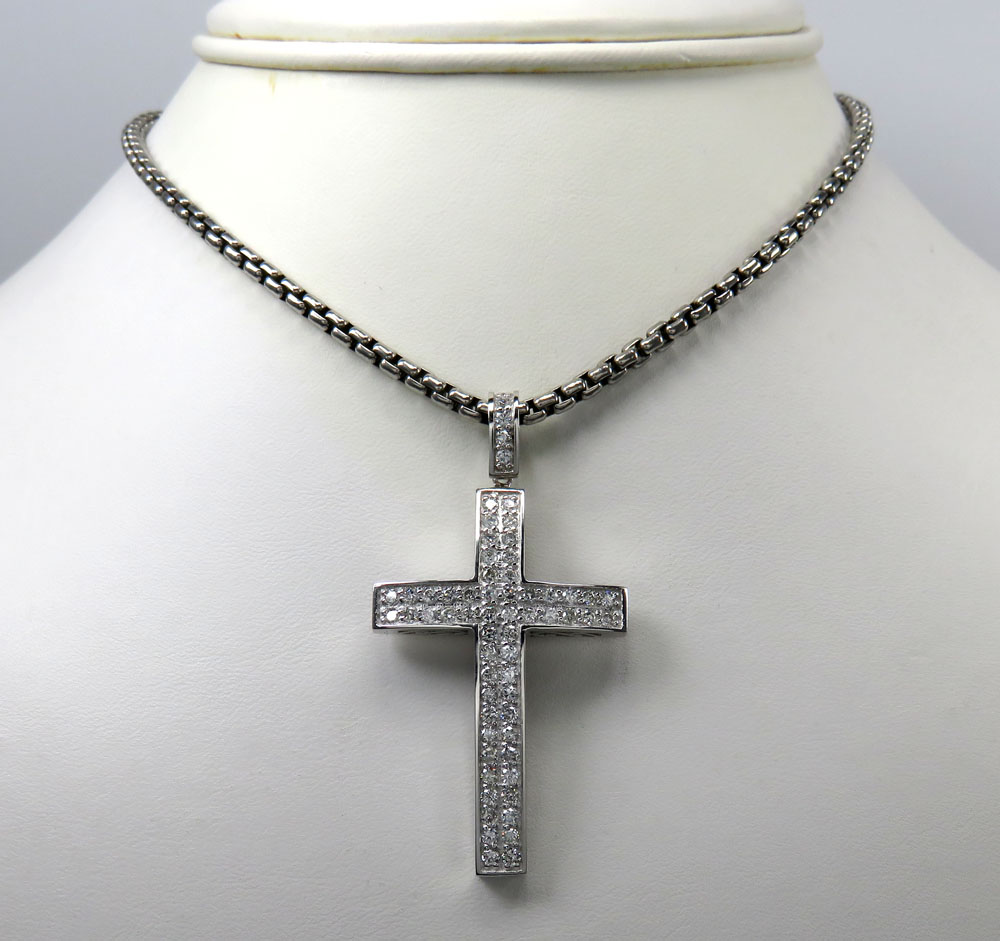 14k gold 2x2 solid full cut diamond medium cross 2.00ct