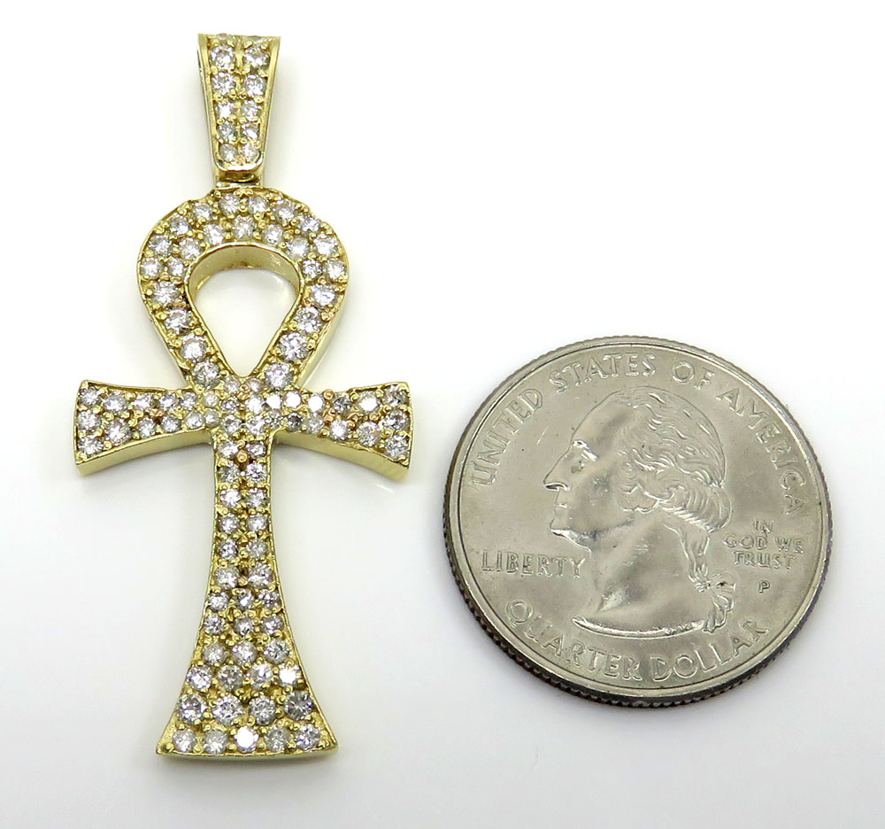 14k yellow gold diamond ankh cross 2.00ct