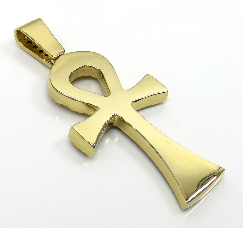 14k yellow gold diamond ankh cross 2.00ct