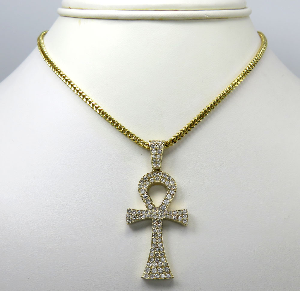 14k yellow gold diamond ankh cross 2.00ct