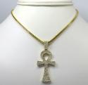 14k yellow gold diamond ankh cross 2.00ct