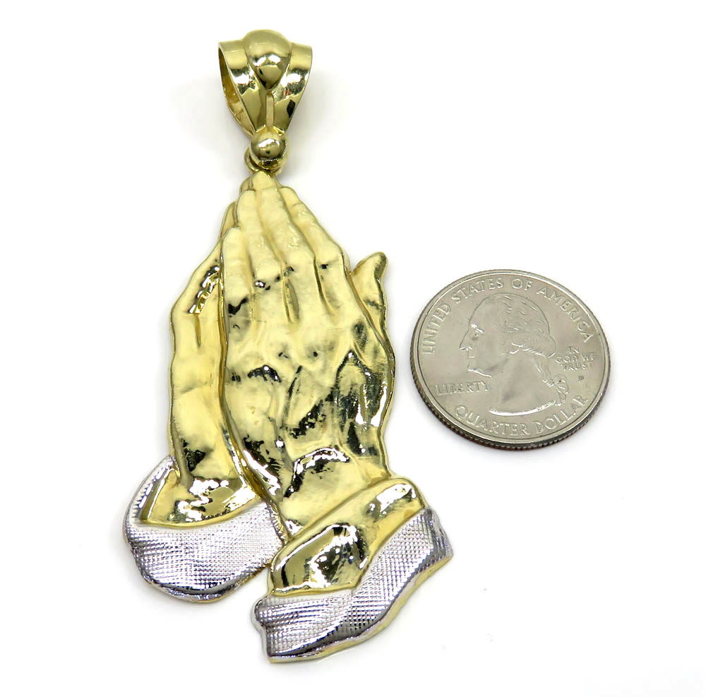 10k yellow gold large praying hands pendant 