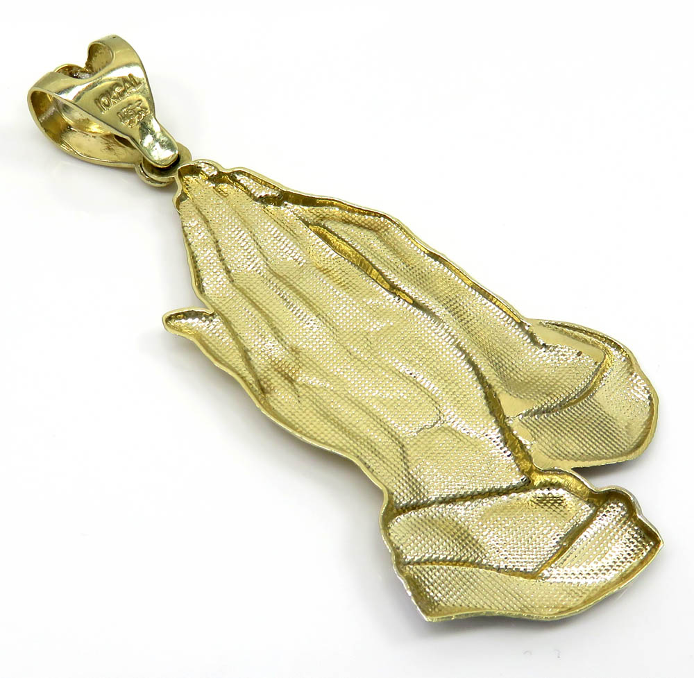 10k yellow gold large praying hands pendant 