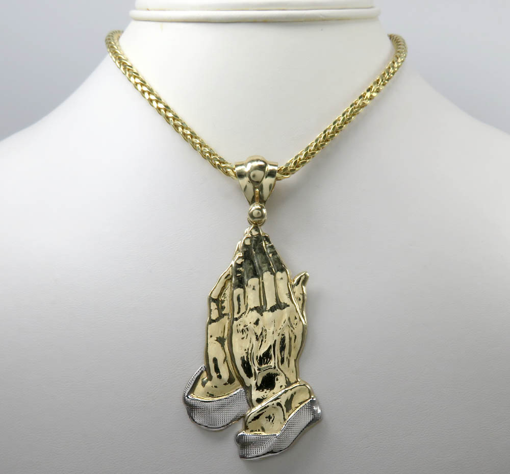 10k yellow gold large praying hands pendant  - Image 6