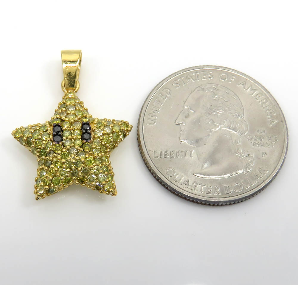 14k yellow gold diamond mario star pendant 1.20ct