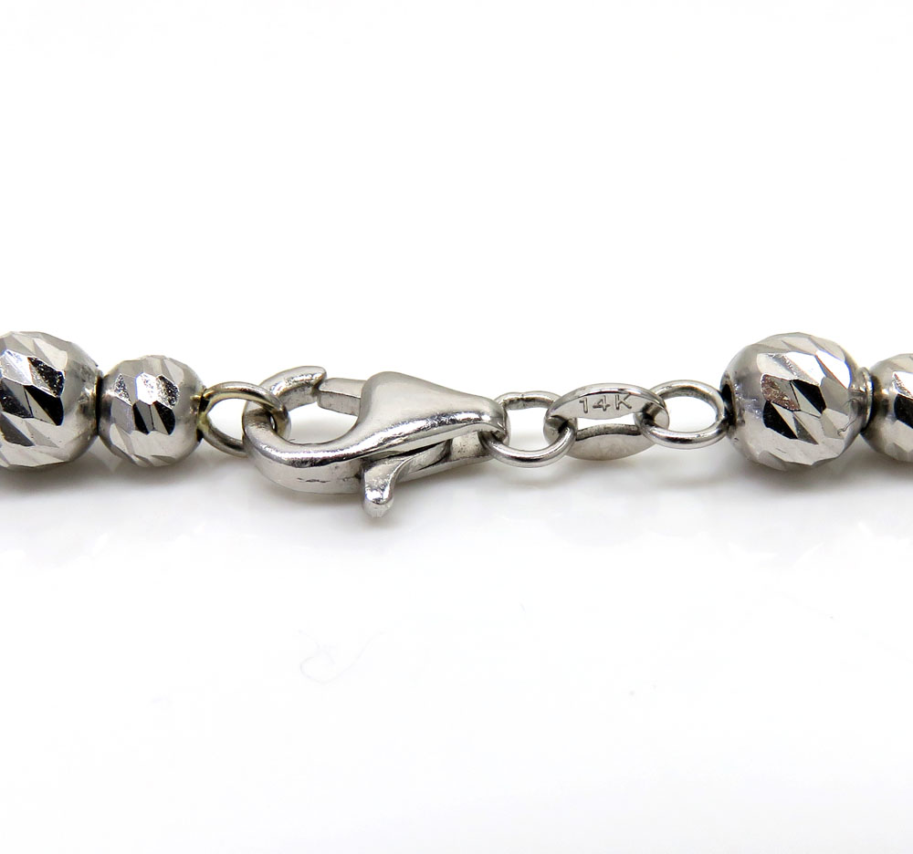 14k white gold diamond cut bead chain 16 inch 5mm