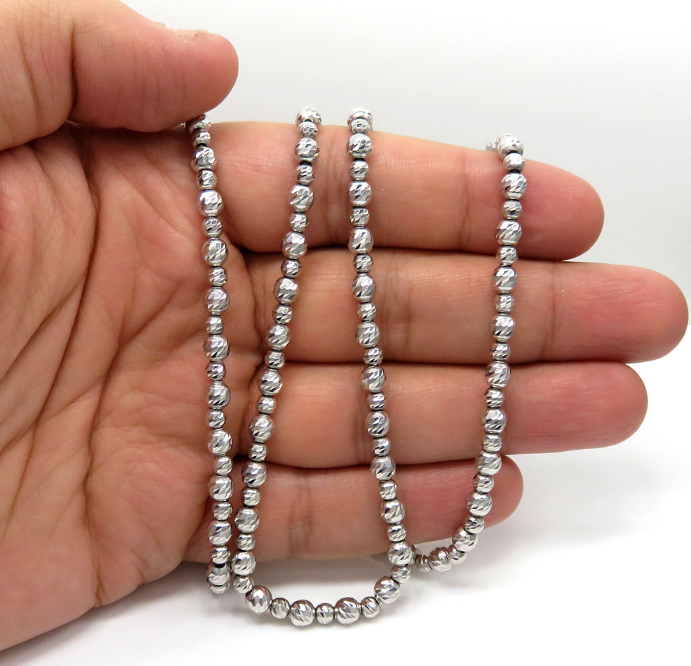14k white gold diamond cut bead chain 16 inch 5mm