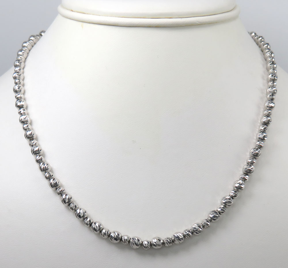 14k white gold diamond cut bead chain 16 inch 5mm
