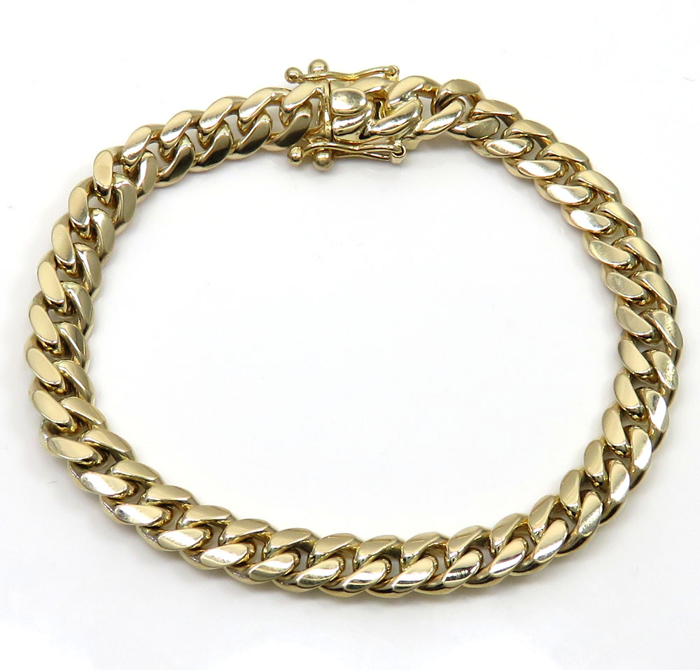 14K Yellow Gold Solid Miami Link Bracelet 8.50 Inch 8mm