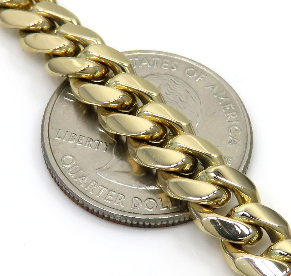 14k yellow gold solid miami link bracelet 8.50 inch 8mm