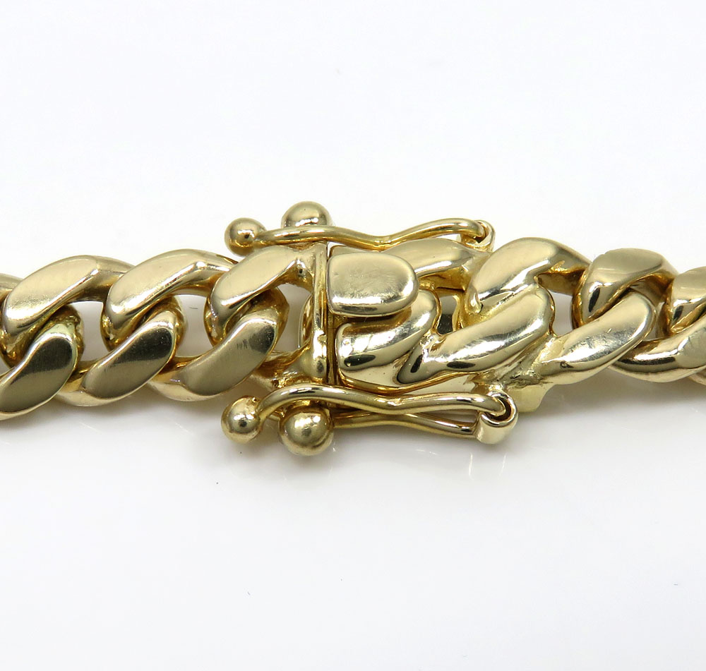 14k yellow gold solid miami link bracelet 8.50 inch 8mm