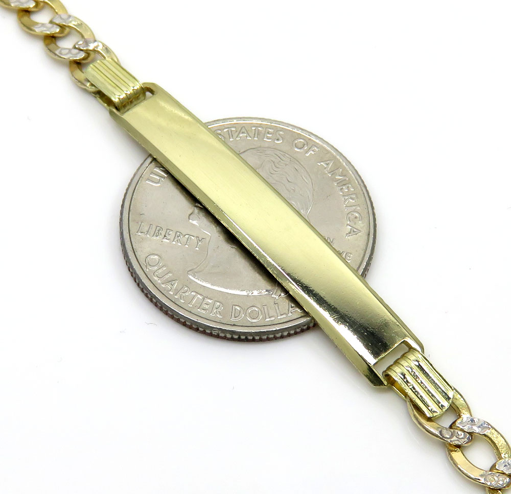 10k yellow gold diamond cut cuban id bracelet 8 inch 5mm 