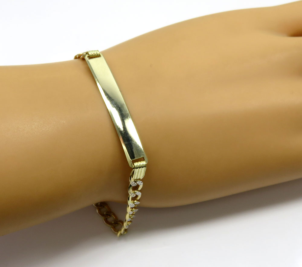10k yellow gold diamond cut cuban id bracelet 8 inch 5mm 