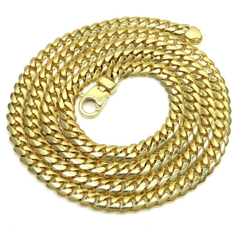 14k yellow gold solid miami link chain 22-26 inches 5mm