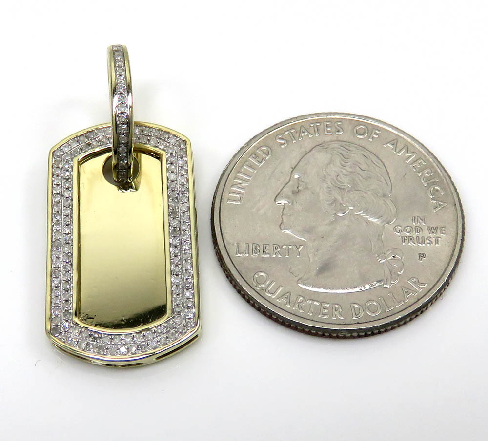 10k yellow gold 2 row round diamond mini dog tag pendant 0.31ct - Image 2