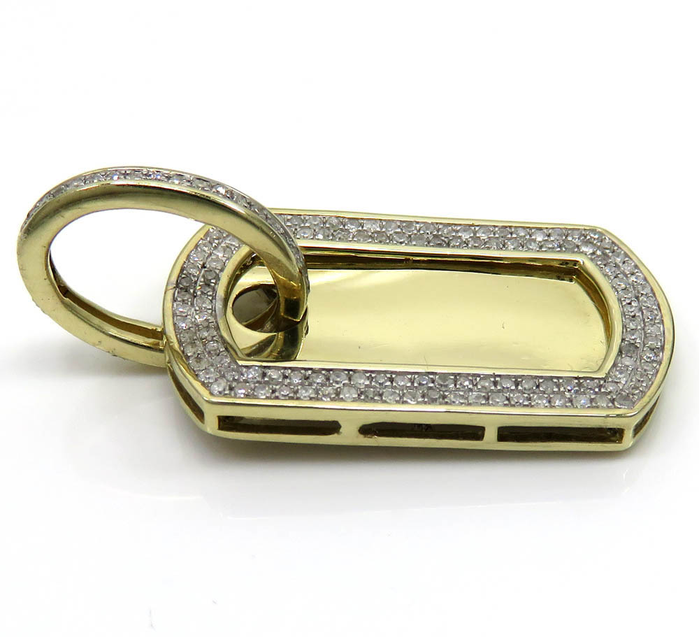 10k yellow gold 2 row round diamond mini dog tag pendant 0.31ct - Image 3