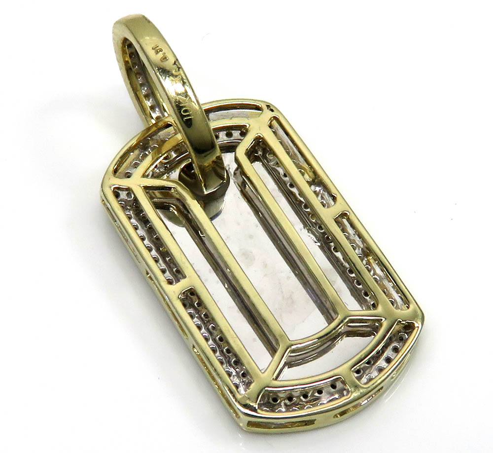 10k yellow gold 2 row round diamond mini dog tag pendant 0.31ct - Image 4