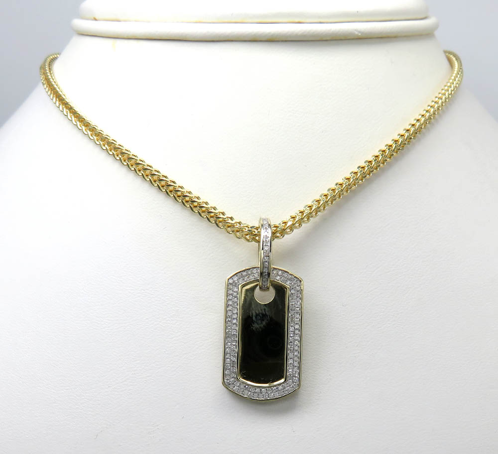 10k yellow gold 2 row round diamond mini dog tag pendant 0.31ct
