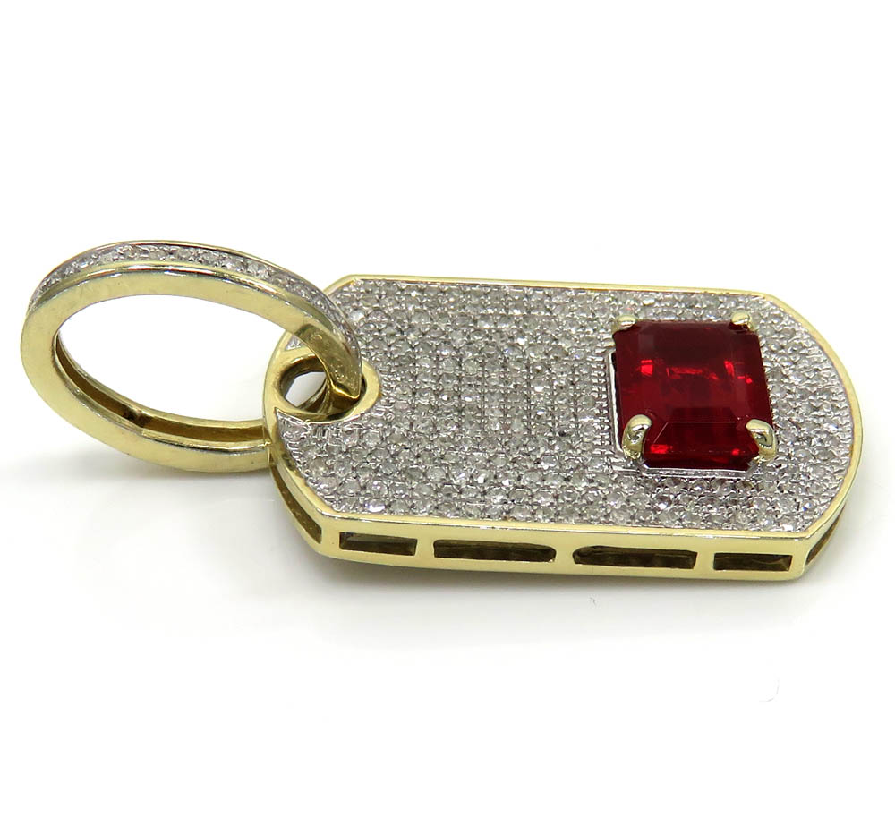10k yellow gold red ruby diamond dog tag pendant 0.60ct - Image 3