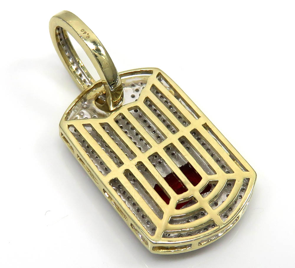10k yellow gold red ruby diamond dog tag pendant 0.60ct - Image 4