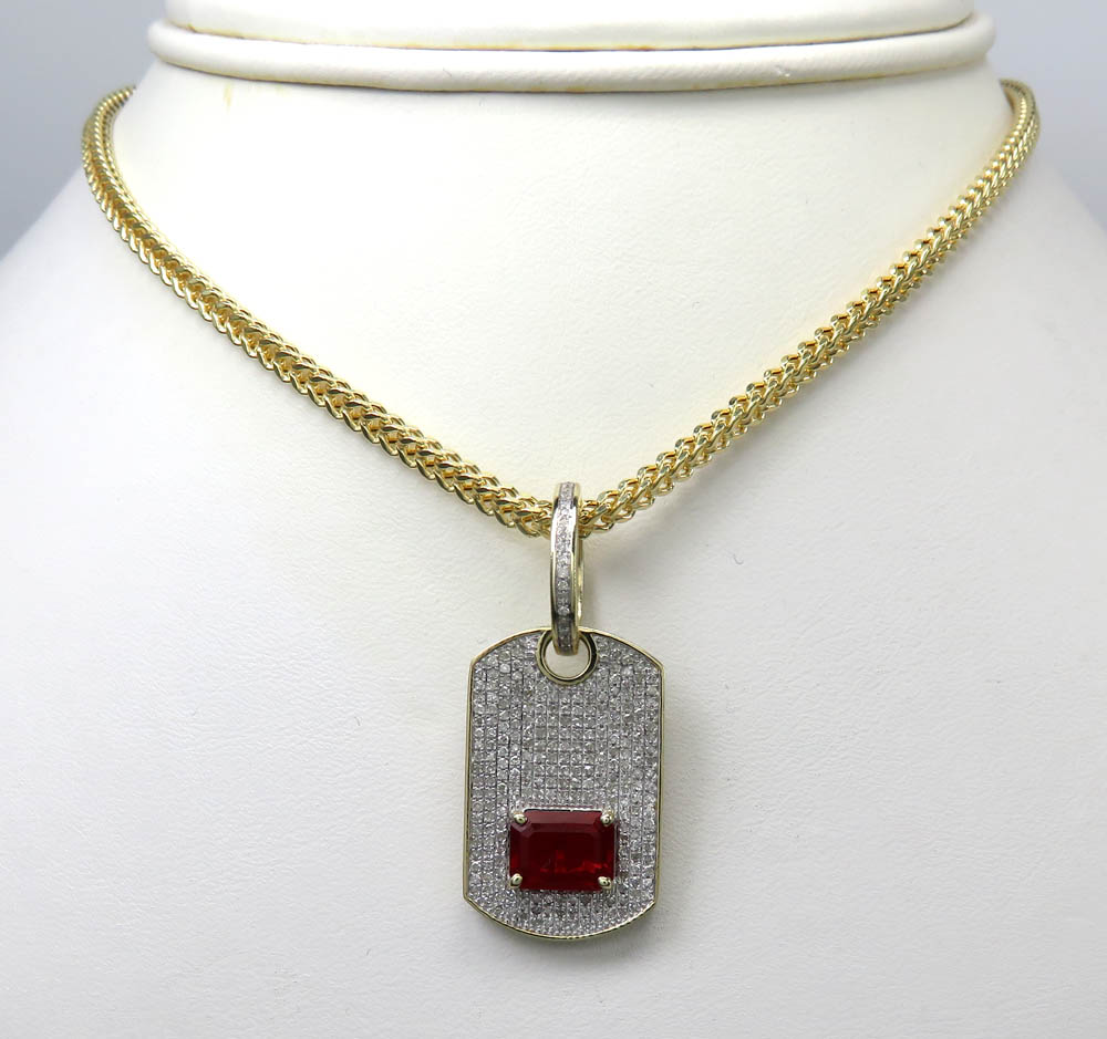 10k yellow gold red ruby diamond dog tag pendant 0.60ct - Image 6