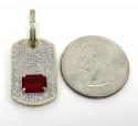 10k yellow gold red ruby diamond dog tag pendant 0.60ct