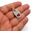 10k yellow gold red ruby diamond dog tag pendant 0.60ct