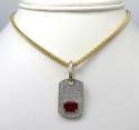 10k yellow gold red ruby diamond dog tag pendant 0.60ct