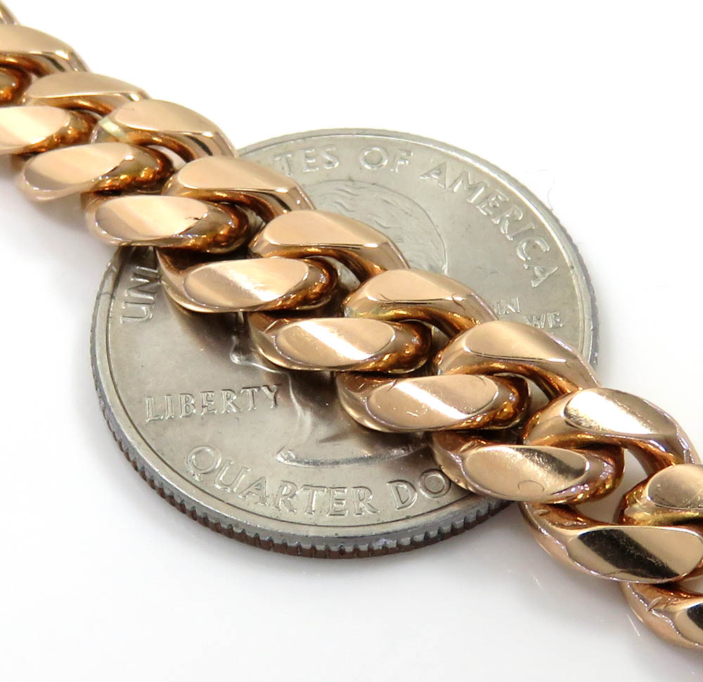 14k rose gold solid miami link bracelet 8.50 inches 8.40mm - Image 3