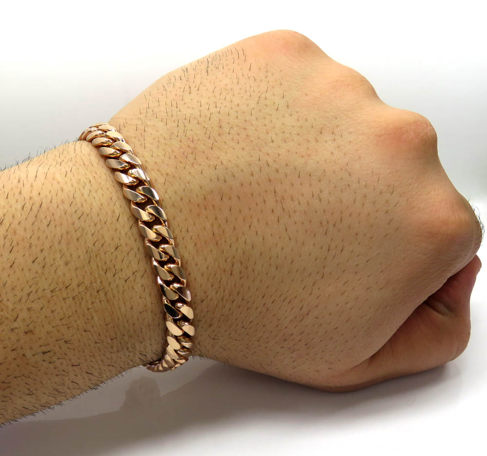 Buy 14k Rose Gold Solid Miami Link Bracelet 8.50 Inches 8.40mm Online ...