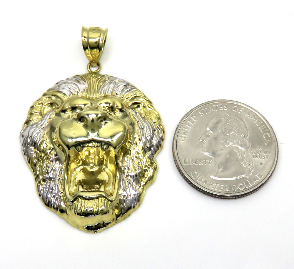10k yellow gold two tone large 3d lion head pendant