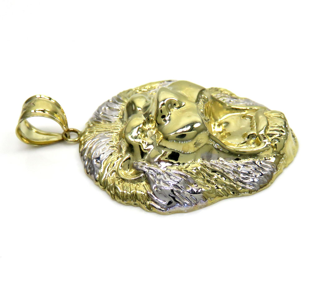10k yellow gold two tone large 3d lion head pendant