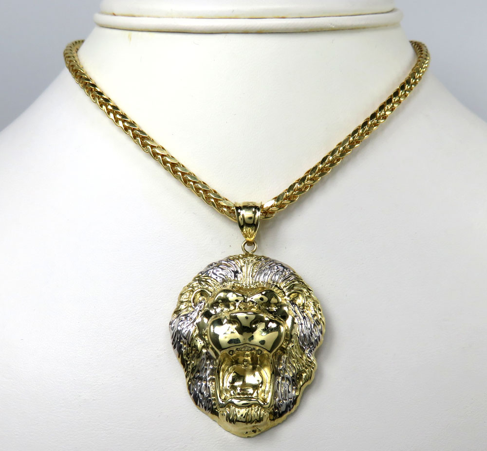 10k yellow gold two tone large 3d lion head pendant