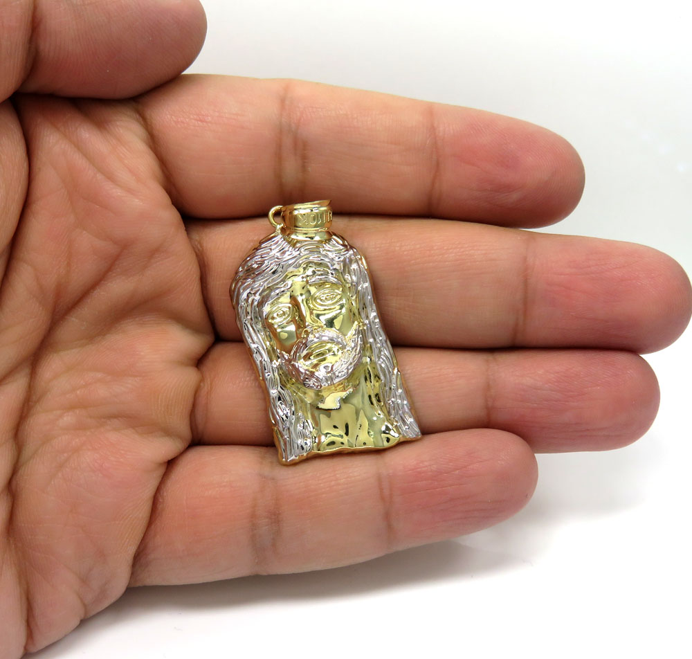 10k yellow gold two tone small medium piece solid back pendant - Image 5