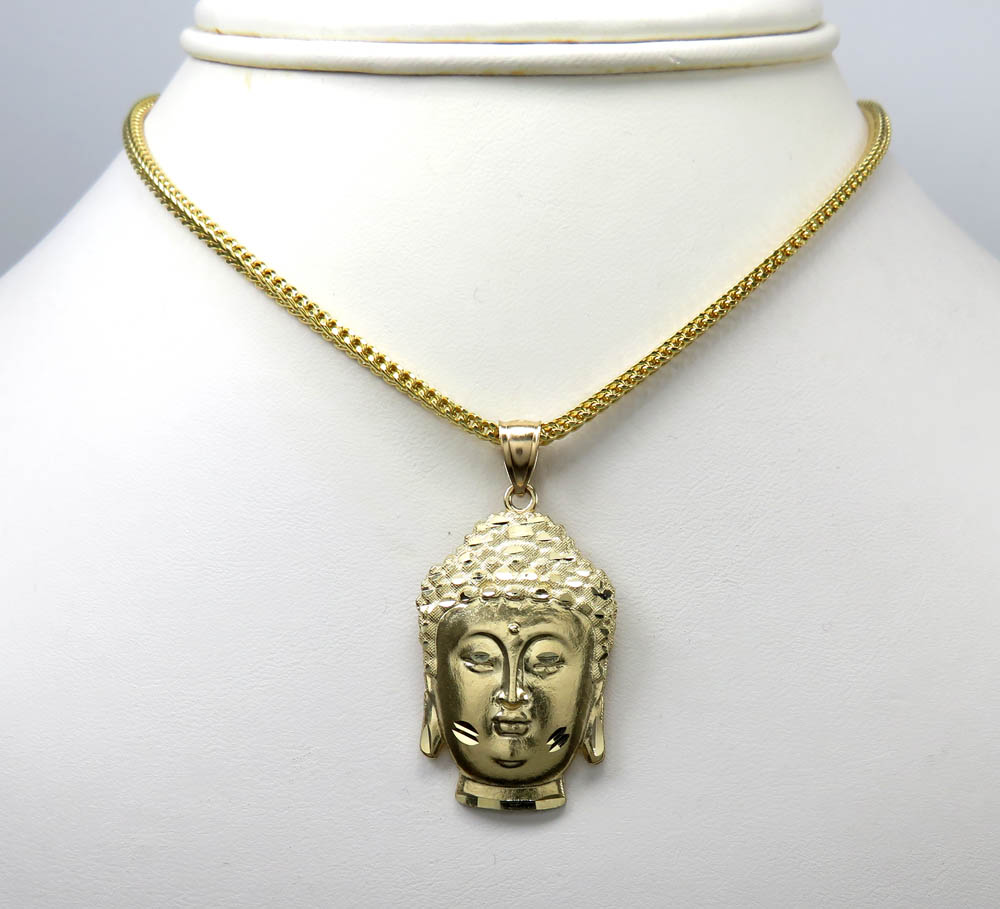 10k yellow gold large buddha face pendant