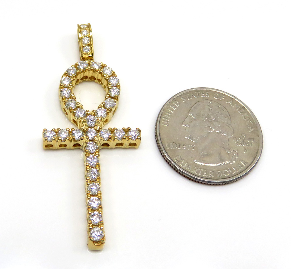 14k yellow gold large cut 8 pointer diamond ankh cross 2.50ct