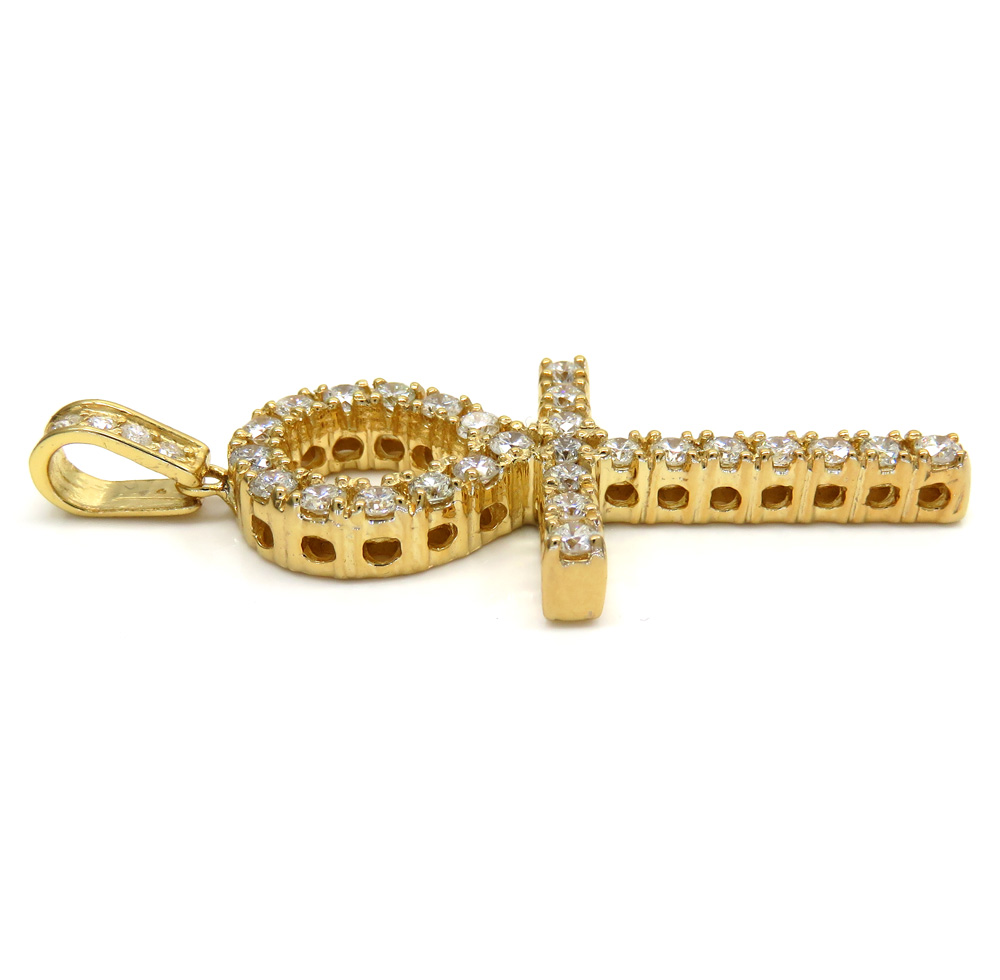 14k yellow gold large cut 8 pointer diamond ankh cross 2.50ct