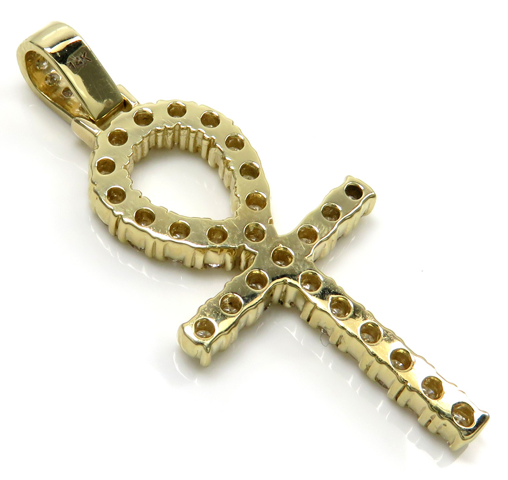 14k yellow gold large cut 8 pointer diamond ankh cross 2.50ct