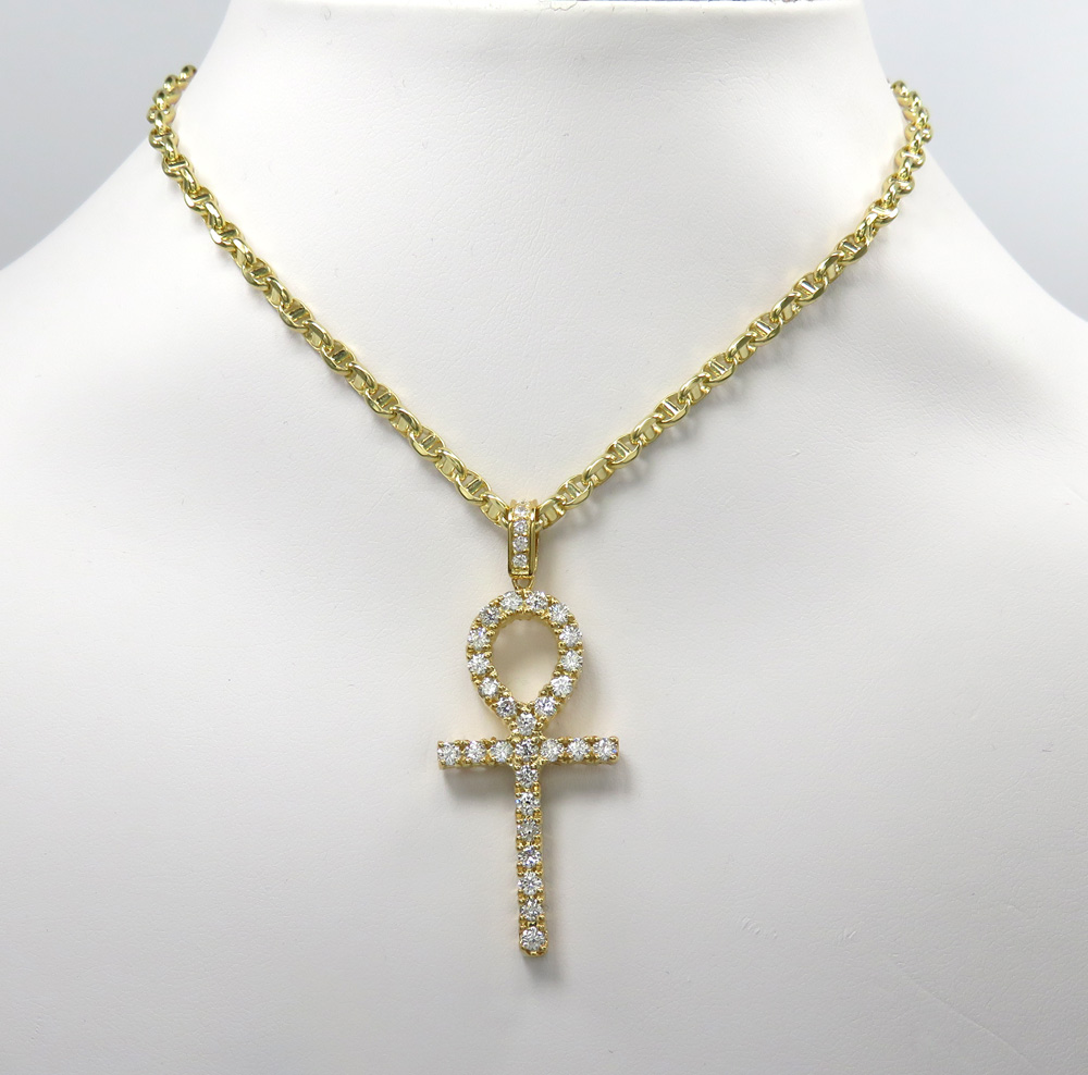 14k yellow gold large cut 8 pointer diamond ankh cross 2.50ct